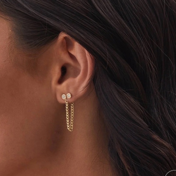 Babygold Cuban Link drop chain Diamond earrings - Picture 2 of 8